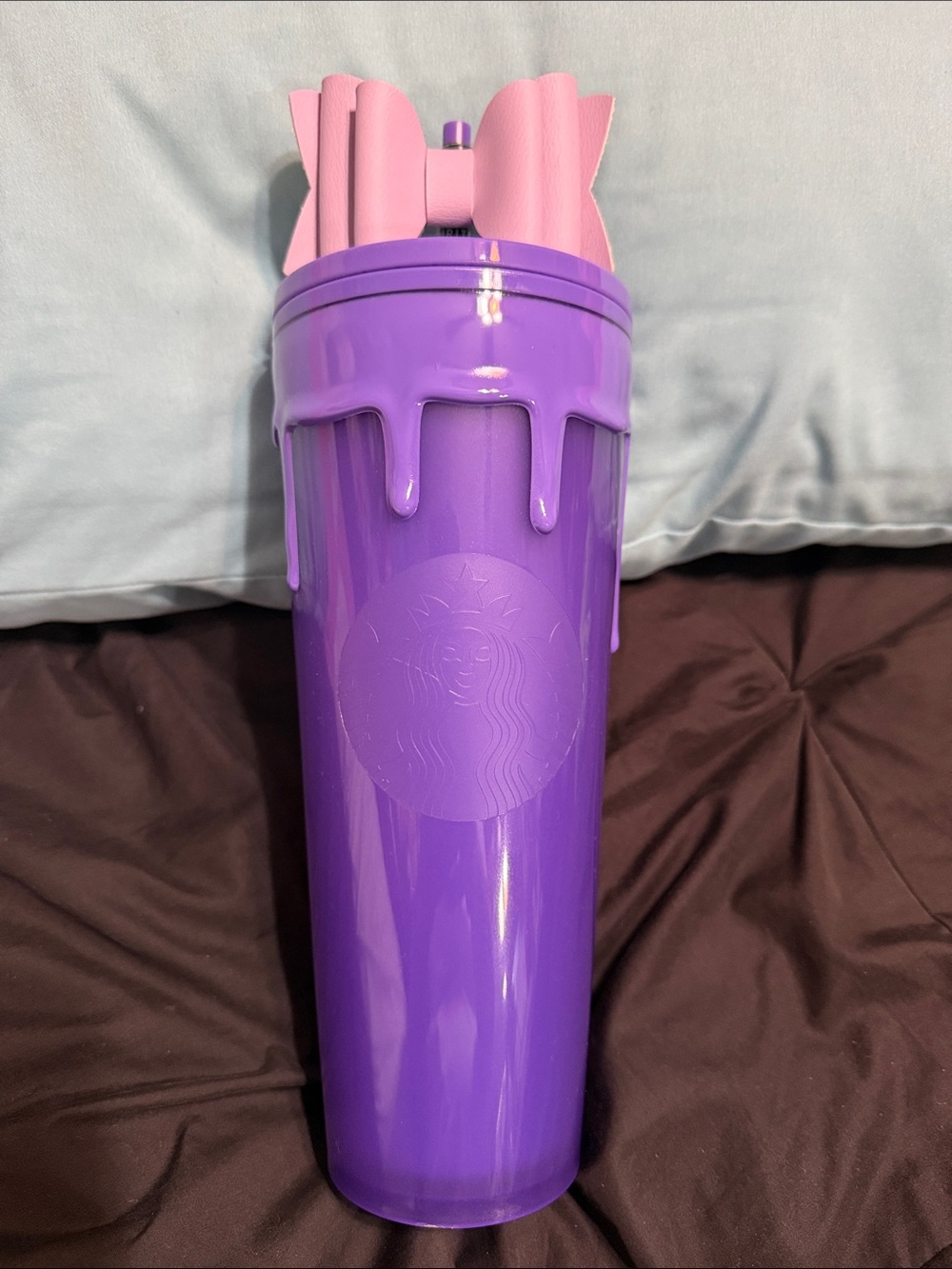 Starbucks Purple Tumbler with Pink Bow Lid Accent